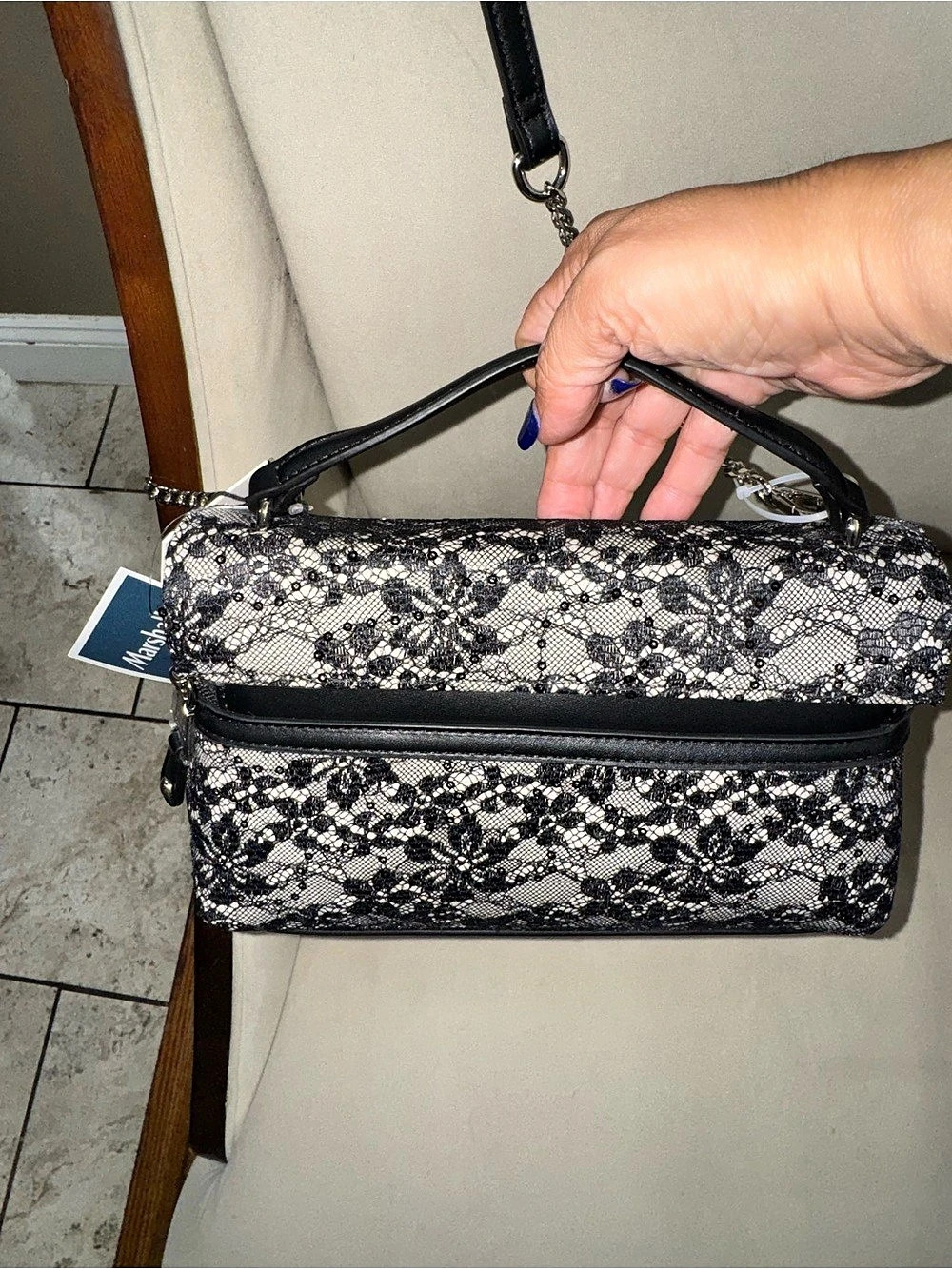 Steve Madden Mully Floral Lace Shoulder Bag Black & White NWT